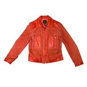 Doncaster Red Leather Suede Jacket Blazer Size 6 Supple Soft Zip Front Retro